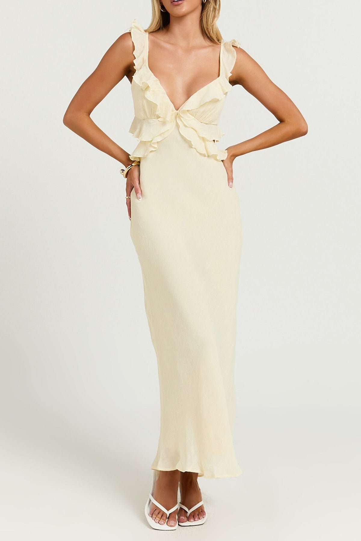 Keziah Tie Front Midi Dress - Lemon