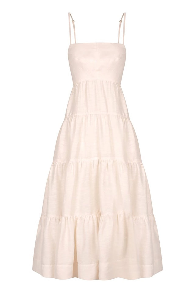 elsa linen tiered midi dress Buy Shona Joy Brown Elsa Linen-Blend Tiered Midi Dress For Women Online