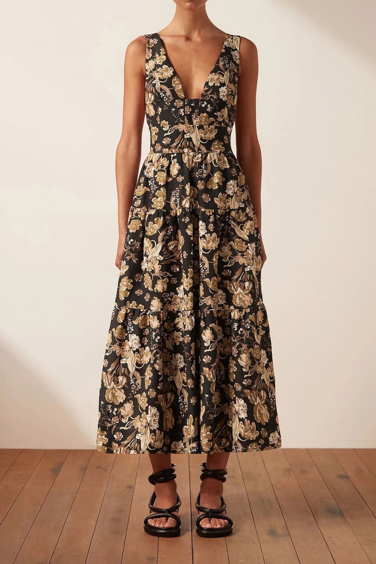 palermo linen midi dress Palermo Linen Plunged Low Back Midi Dress